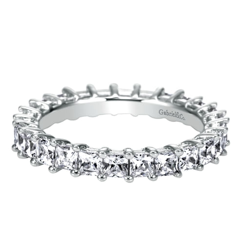 14K White Gold Princess Cut Shared Prong Diamond Eternity Band