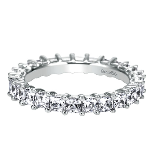 14K White Gold Princess Cut Shared Prong Diamond Eternity Band