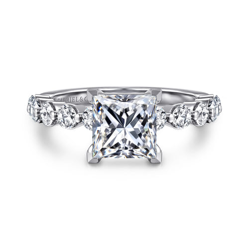 14K White Gold Princess Cut Single Prong Diamond Engagement Ring