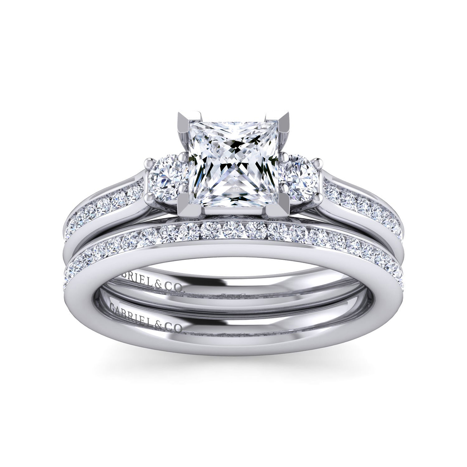 14K White Gold Princess Cut Three Stone Diamond Channel Set Engagement Ring
