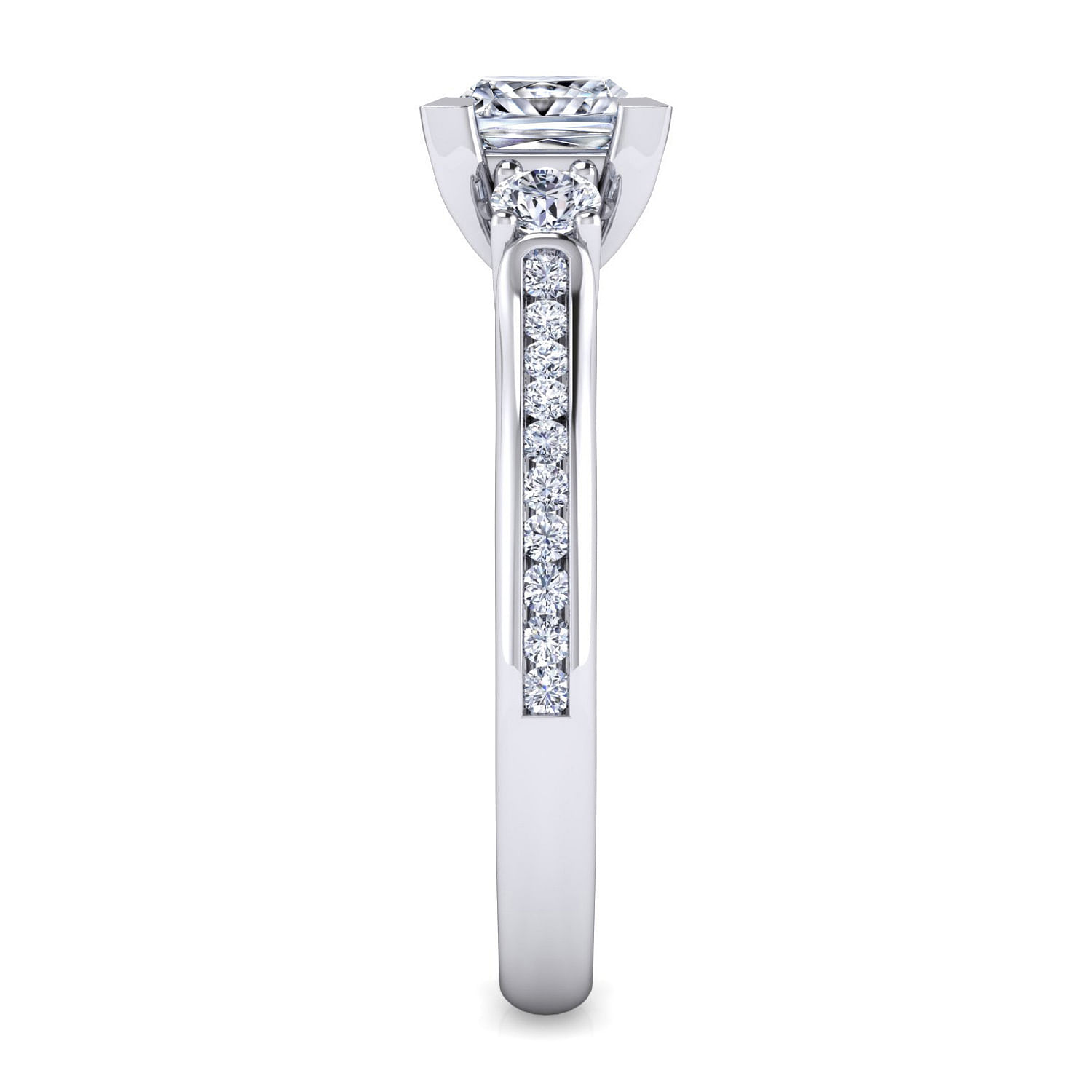 14K White Gold Princess Cut Three Stone Diamond Channel Set Engagement Ring