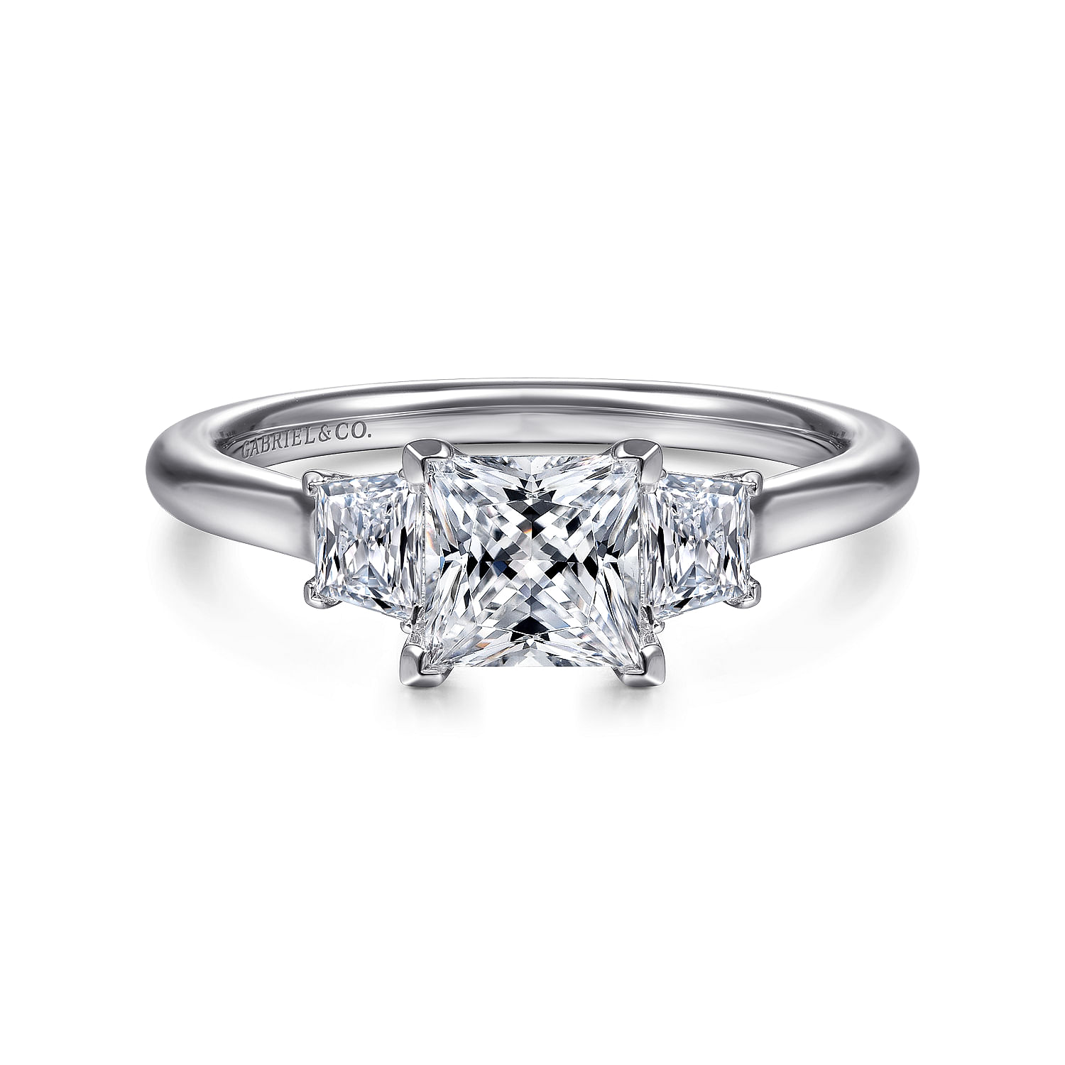 Gabriel - 14K White Gold Princess Cut Three Stone Diamond Engagement Ring