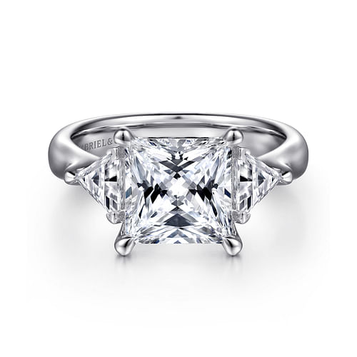 14K White Gold Princess Cut Three Stone Diamond Engagement Ring