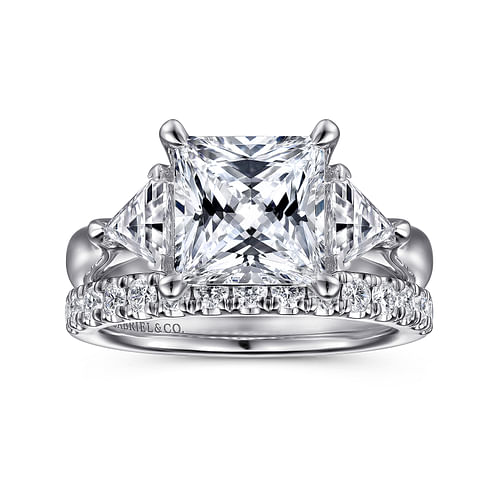 14K White Gold Princess Cut Three Stone Diamond Engagement Ring