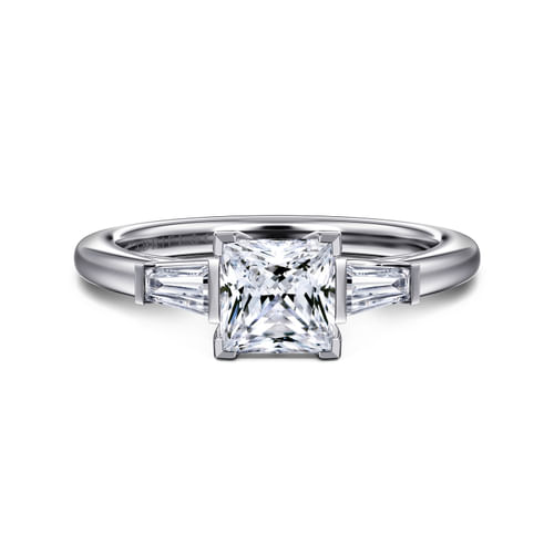 14K White Gold Princess Cut Three Stone Diamond Engagement Ring