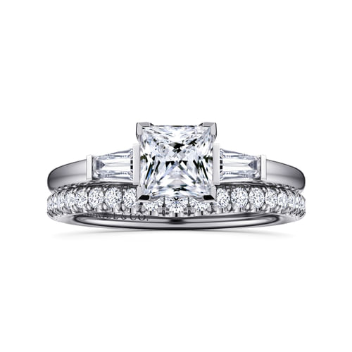 14K White Gold Princess Cut Three Stone Diamond Engagement Ring