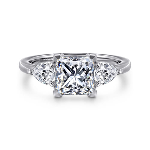 14K White Gold Princess Cut Three Stone Diamond Engagement Ring