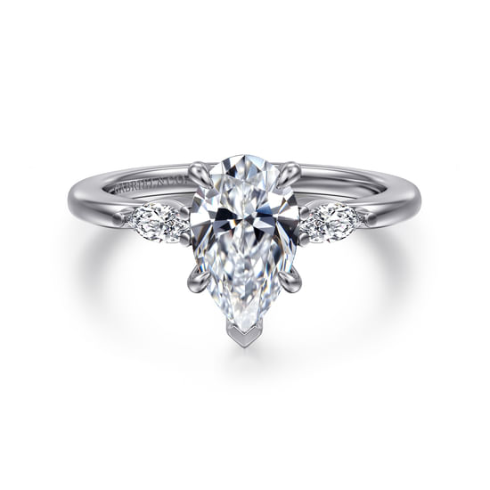 Gabriel - 14K White Gold Princess Cut Three Stone Diamond Engagement Ring