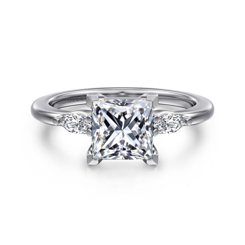 14K White Gold Princess Cut Three Stone Diamond Engagement Ring