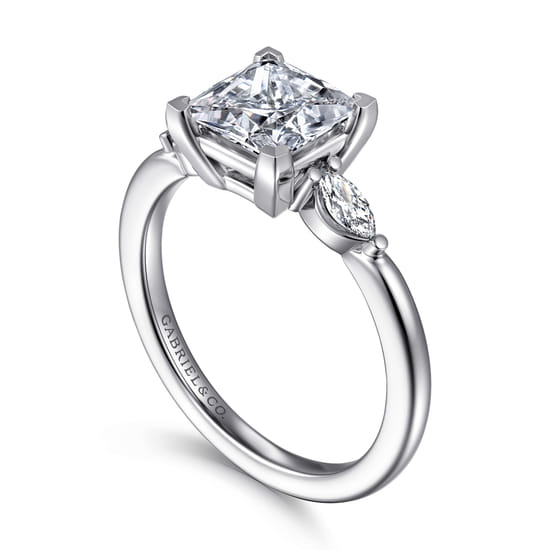 14K White Gold Princess Cut Three Stone Diamond Engagement Ring angle 3