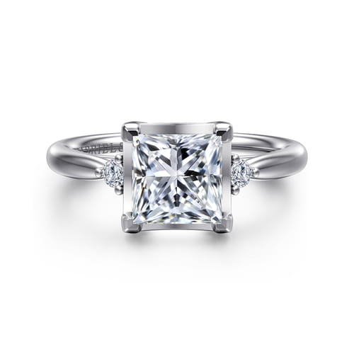 14K White Gold Princess Cut Three Stone Diamond Engagement Ring
