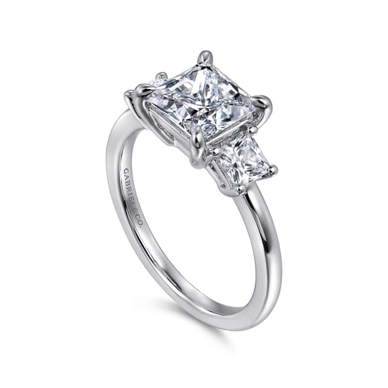 14K White Gold Princess Cut Three Stone Diamond Engagement Ring angle 3