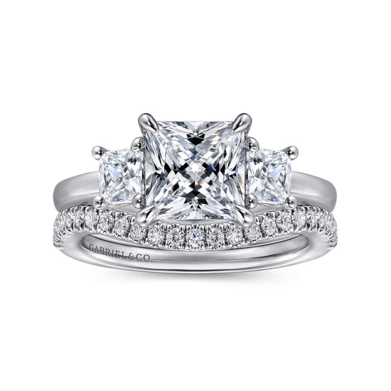 14K White Gold Princess Cut Three Stone Diamond Engagement Ring angle 4