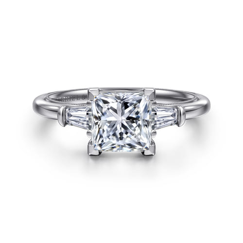 14K White Gold Princess Cut Three Stone Diamond Engagement Ring