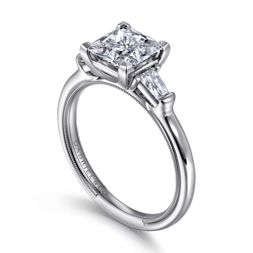 14K White Gold Princess Cut Three Stone Diamond Engagement Ring