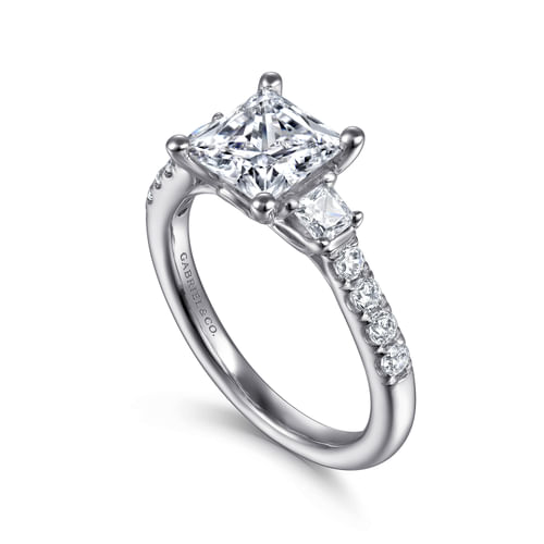 14K White Gold Princess Cut Three Stone Diamond Engagement Ring