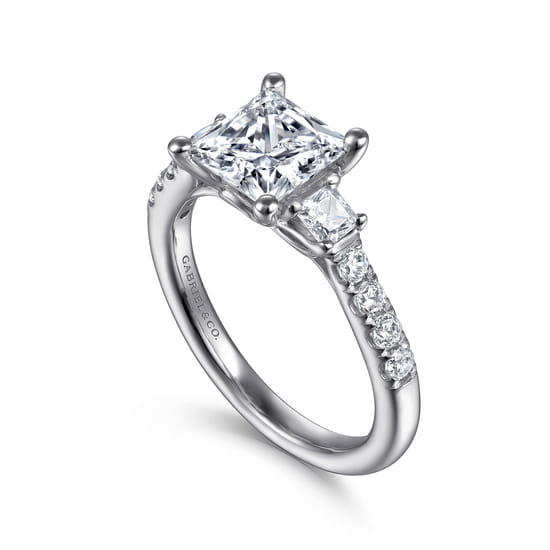 14K White Gold Princess Cut Three Stone Diamond Engagement Ring angle 3