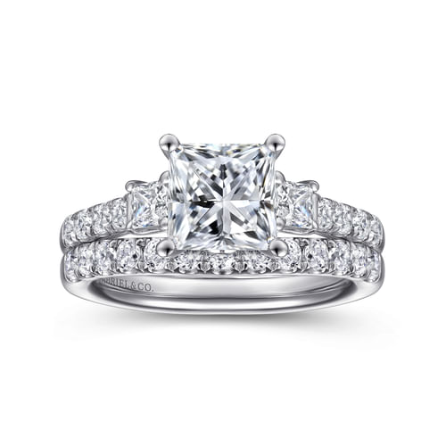 14K White Gold Princess Cut Three Stone Diamond Engagement Ring