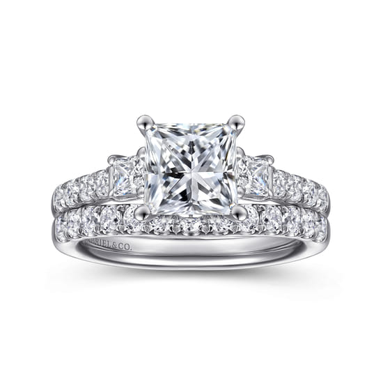 14K White Gold Princess Cut Three Stone Diamond Engagement Ring angle 4