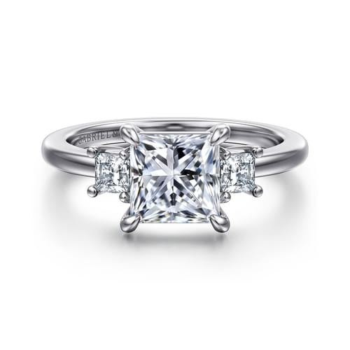 14K White Gold Princess Cut Three Stone Diamond Engagement Ring