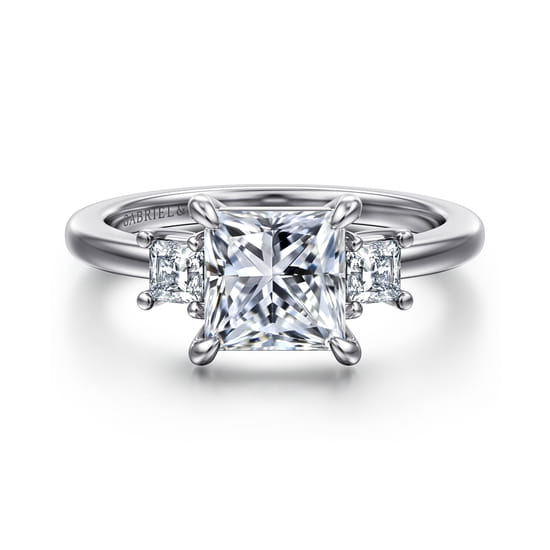 Gabriel - 14K White Gold Princess Cut Three Stone Diamond Engagement Ring