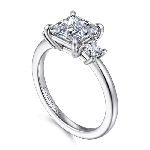 14K White Gold Princess Cut Three Stone Diamond Engagement Ring