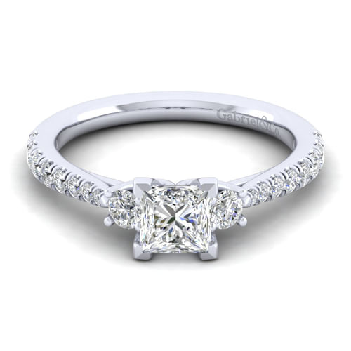 14K White Gold Princess Cut Three Stone Diamond Engagement Ring