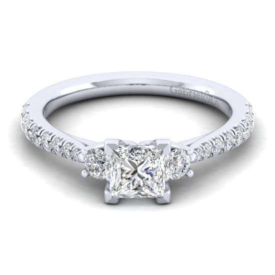 Gabriel - 14K White Gold Princess Cut Three Stone Diamond Engagement Ring