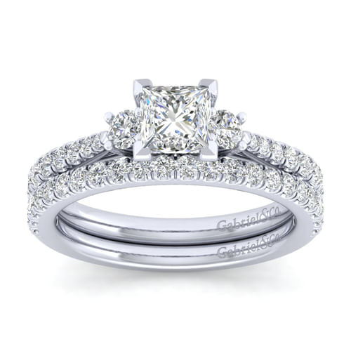 14K White Gold Princess Cut Three Stone Diamond Engagement Ring