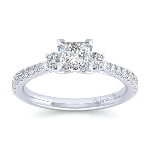 14K White Gold Princess Cut Three Stone Diamond Engagement Ring