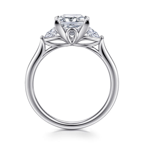 14K White Gold Princess Cut Three Stone Lotus Diamond Engagement Ring