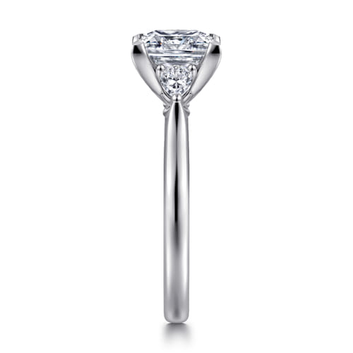 14K White Gold Princess Cut Three Stone Lotus Diamond Engagement Ring