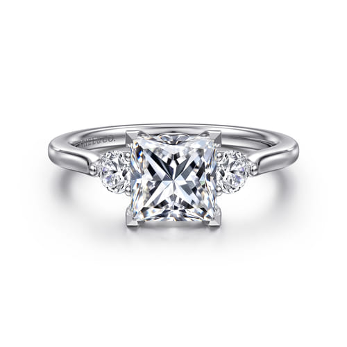 14K White Gold Princess Cut Three Stone Lotus Diamond Engagement Ring 14K White Gold Princess Cut Three Stone Lotus Diamond Engagement Ring