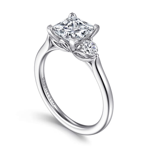 14K White Gold Princess Cut Three Stone Lotus Diamond Engagement Ring 14K White Gold Princess Cut Three Stone Lotus Diamond Engagement Ring