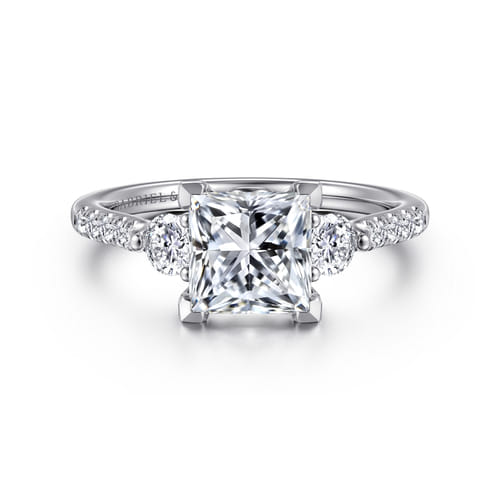 14K White Gold Princess Cut Three Stone Lotus Diamond Engagement Ring 14K White Gold Princess Cut Three Stone Lotus Diamond Engagement Ring