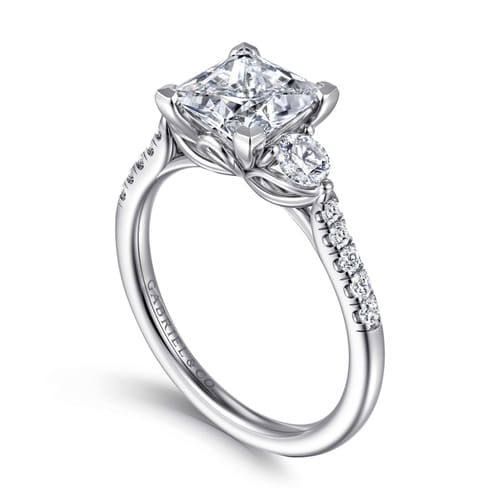 14K White Gold Princess Cut Three Stone Lotus Diamond Engagement Ring 14K White Gold Princess Cut Three Stone Lotus Diamond Engagement Ring