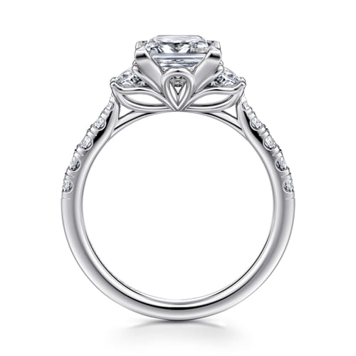 14K White Gold Princess Cut Three Stone Lotus Diamond Engagement Ring