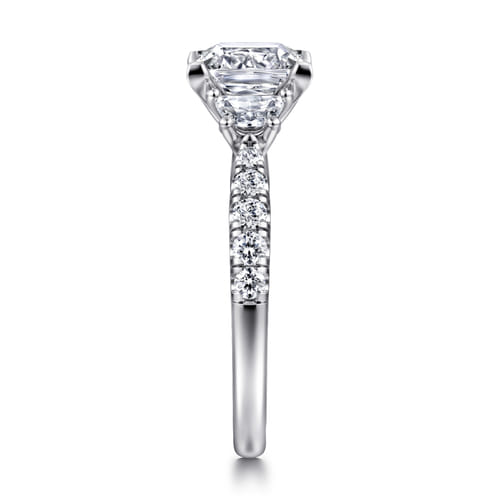 14K White Gold Princess Cut Three Stone Lotus Diamond Engagement Ring