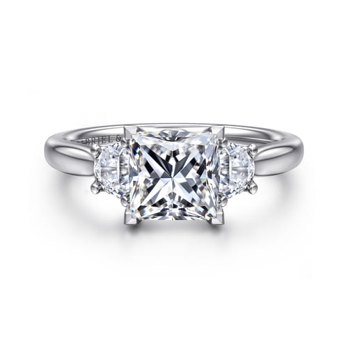 14K White Gold Princess Cut Three Stone Lotus Diamond Engagement Ring