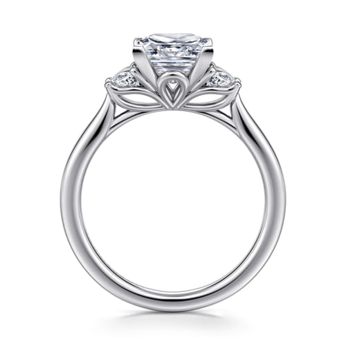 14K White Gold Princess Cut Three Stone Lotus Diamond Engagement Ring