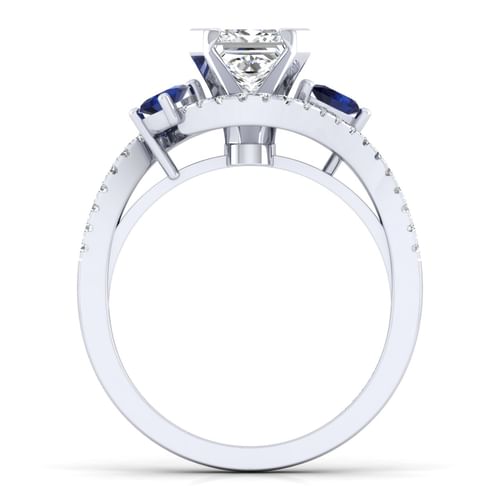 14K White Gold Princess Cut Three Stone Sapphire and Diamond Engagement Ring