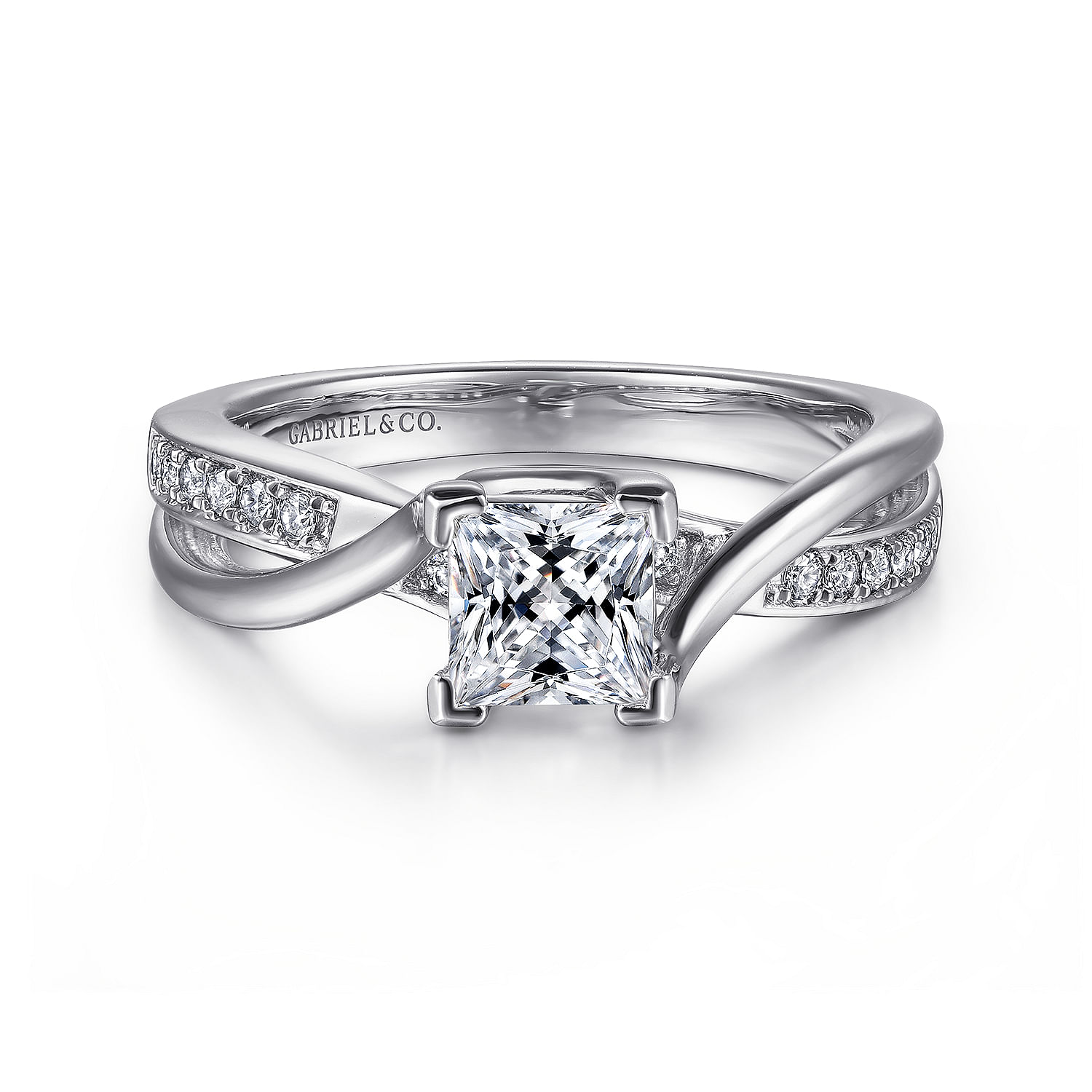Gabriel - 14K White Gold Princess Cut Twisted Diamond Engagement Ring