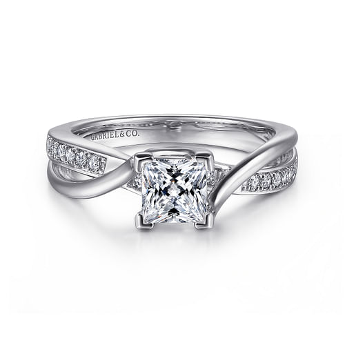 14K White Gold Princess Cut Twisted Diamond Engagement Ring