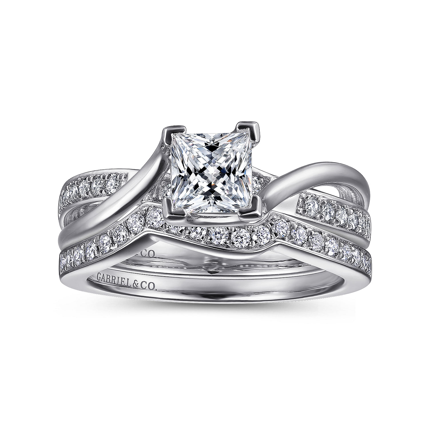 14K White Gold Princess Cut Twisted Diamond Engagement Ring