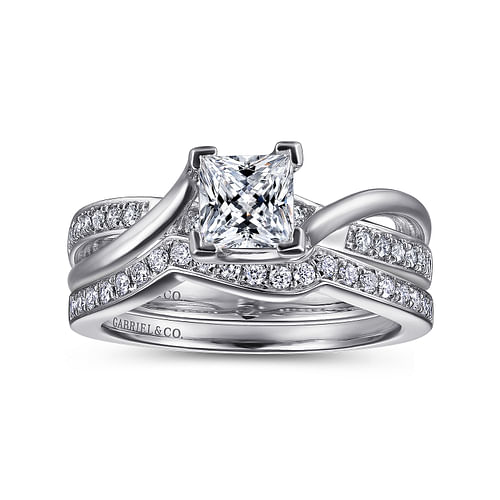 14K White Gold Princess Cut Twisted Diamond Engagement Ring