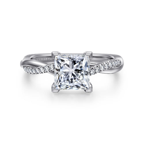14K White Gold Princess Cut Twisted Diamond Engagement Ring