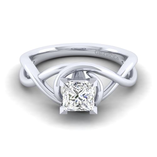 14K White Gold Princess Cut Twisted Diamond Engagement Ring