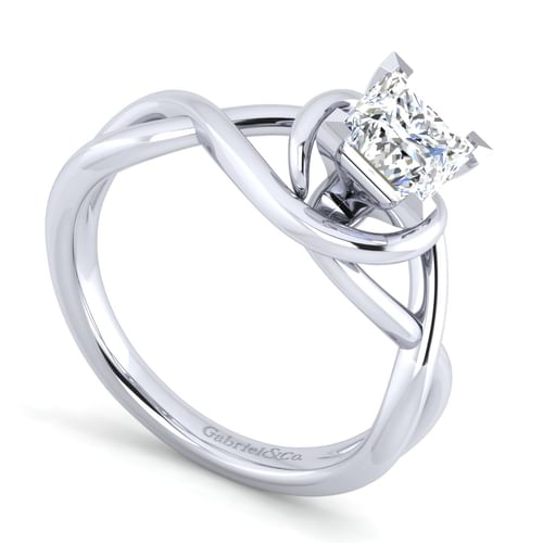 14K White Gold Princess Cut Twisted Diamond Engagement Ring