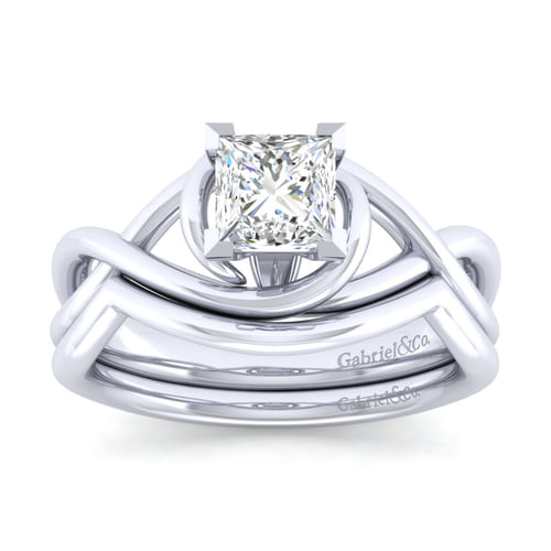 14K White Gold Princess Cut Twisted Diamond Engagement Ring