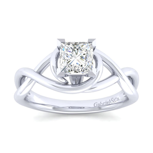 14K White Gold Princess Cut Twisted Diamond Engagement Ring
